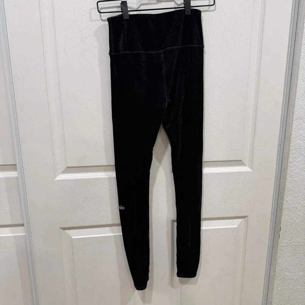 Alo Yoga Black High Waist Velvet Leggings Full Length Yoga Pants Size Small